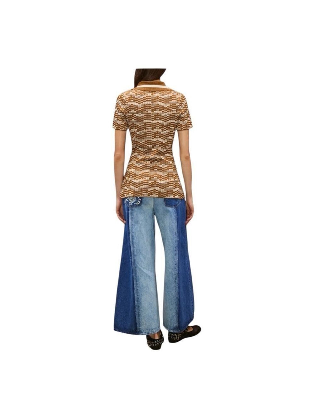 ALEMAIS Brown & White Stefanie Knit Button Down Shirt, Size 6 - Picture 4 of 14